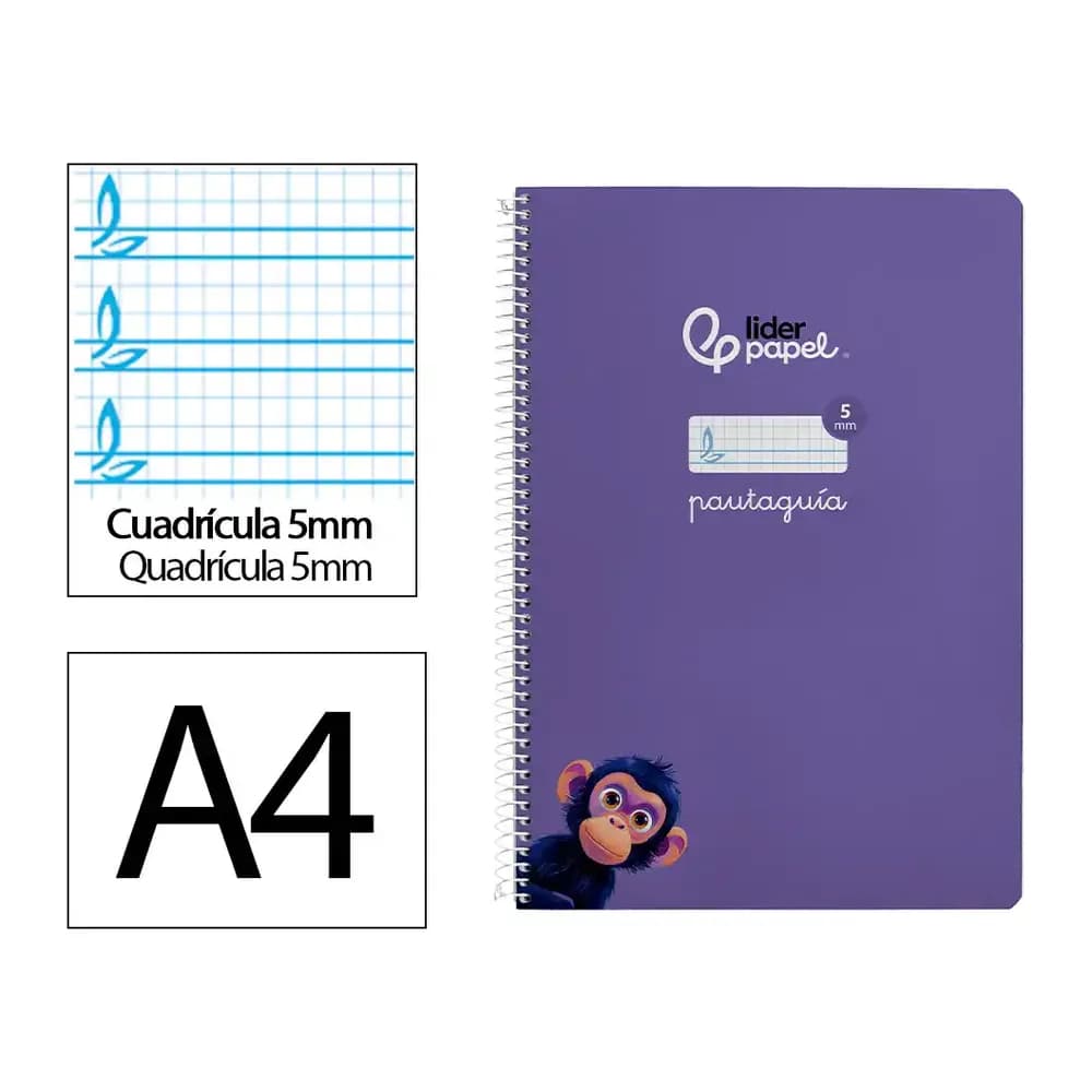 Liderpapel Cuaderno espiral liderpapel a4 pautaguia tapa blanda 80h 75gr cuadro pautado 5mm color lila