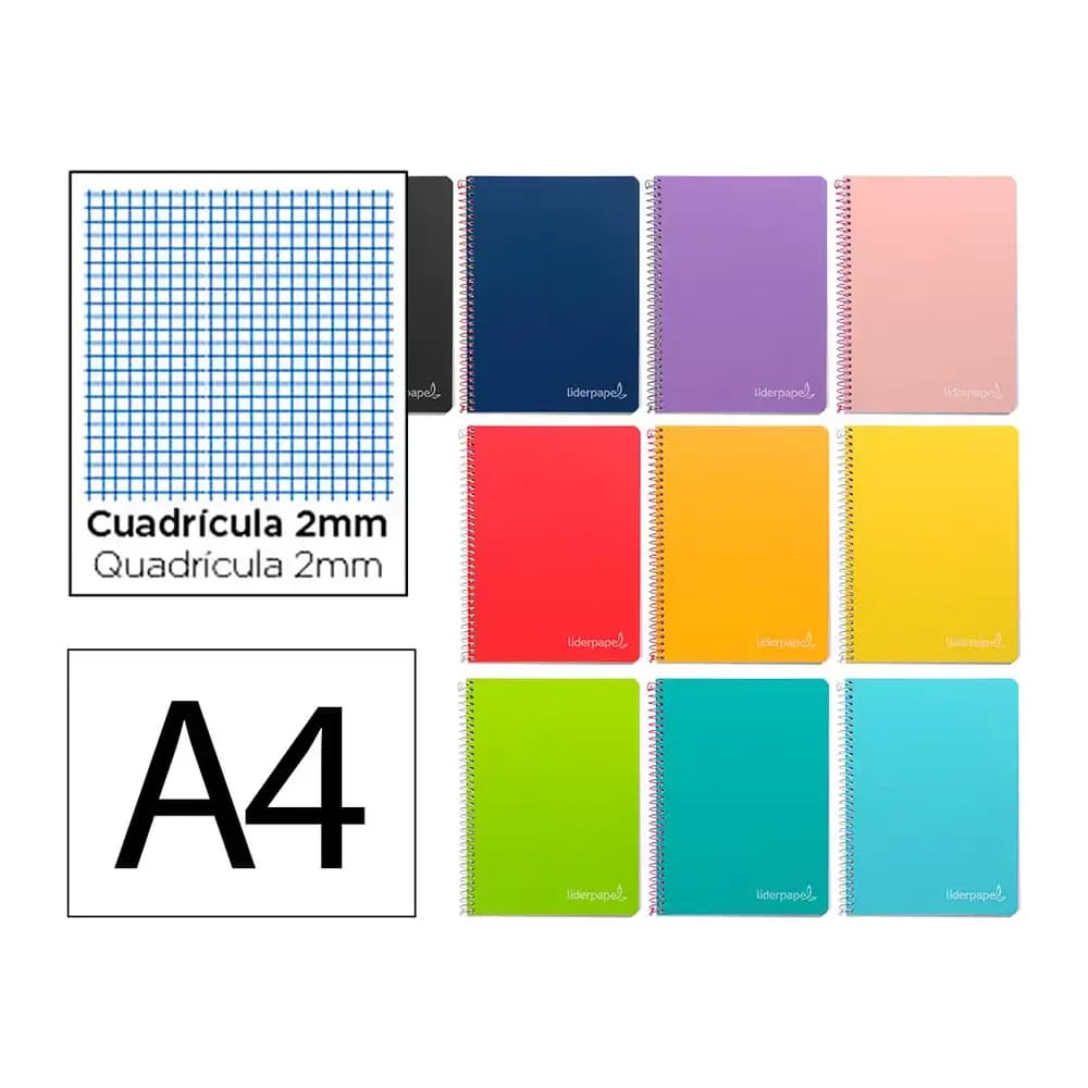 Liderpapel Cuaderno espiral liderpapel a4 witty tapa dura 80h 90gr milimetrado 2mm colores surtidos