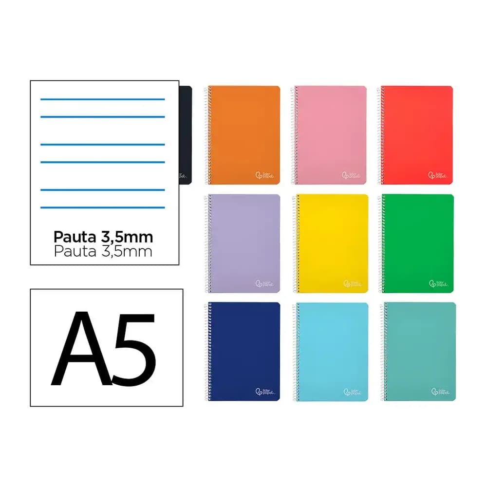 Liderpapel Cuaderno espiral liderpapel a5 witty tapa dura 80h 90gr pauta ancha 3,5mm con margen colores surtidos