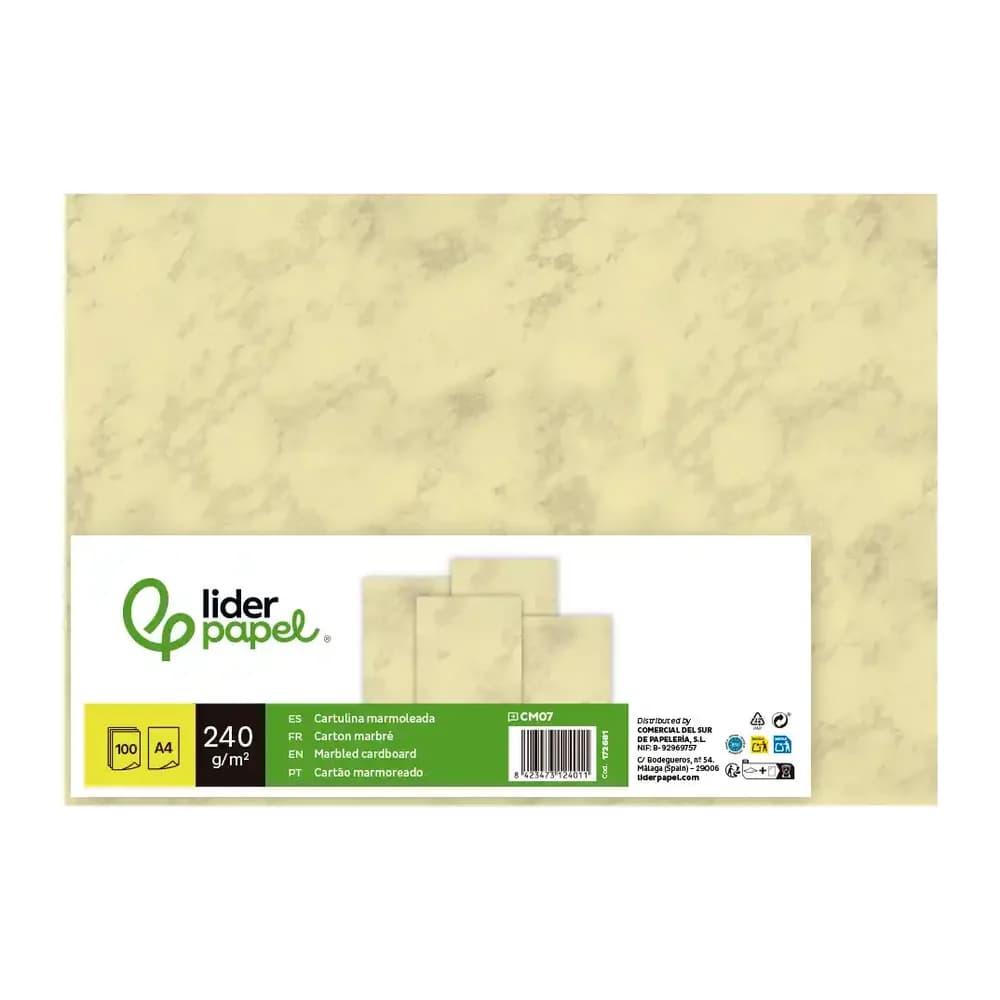 Liderpapel Cartulina marmoleada liderpapel din a4 240gr crema claro paquete de 100 hojas