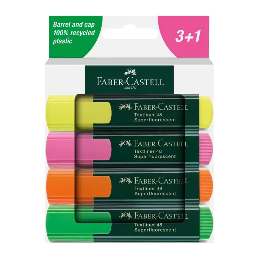 Faber castell Rotulador faber castell neon txtlnr fluorescente caja de 3 + 1 unidad gratis colores surtidos