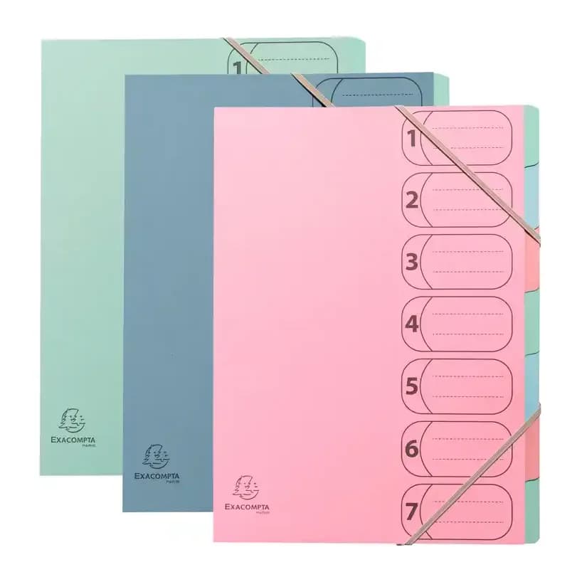 Exacompta Carpeta clasificadora exacompta autentik 7 departamentos din a4+ carton reciclado colores surtidos