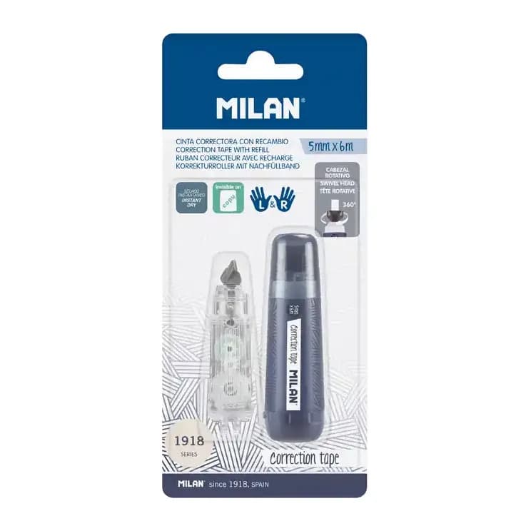 Milan Cinta correctora milan 5 mm x 6 m coleccion 430 since 1918 azul marino blister de 1 unidad + 1 recambio