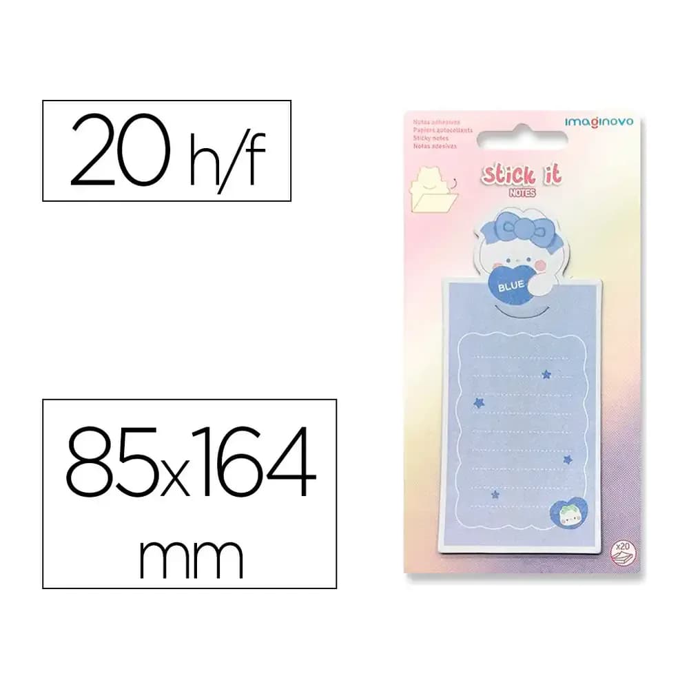 Imaginovo Bloc notas adhesivas imaginovo letter con mensaje trasero conejito azul 20 hojas 85x164 mm