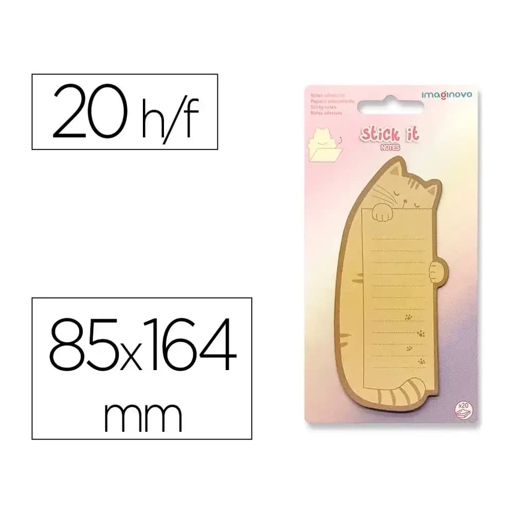 Imaginovo Bloc notas adhesivas imaginovo letter con mensaje trasero gato 20 hojas 85x164 mm