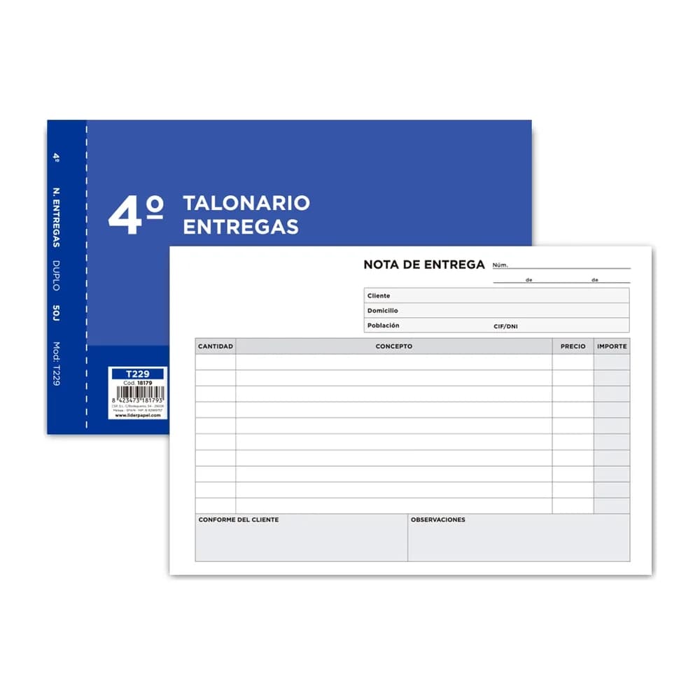 Liderpapel Talonario liderpapel entregas cuarto original y copia t229 apaisado