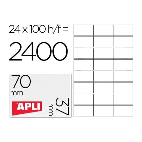 Apli Etiqueta adhesiva apli 1273 tamaño 70x37 mm fotocopiadora laser ink-jet caja con 100 hojas din a4