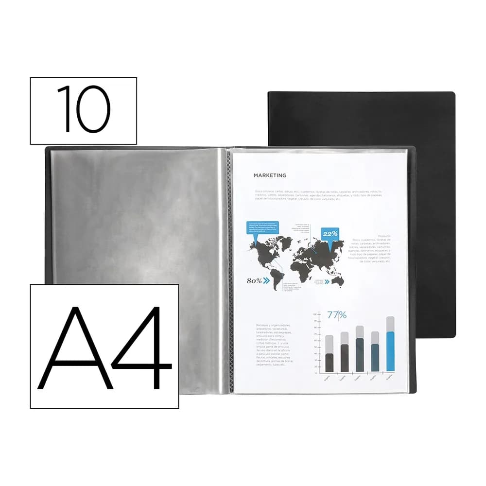 Liderpapel Carpeta liderpapel escaparate 37905 10 fundas polipropileno din a4 negro opaco