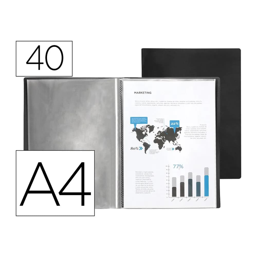 Liderpapel Carpeta liderpapel escaparate 37935 40 fundas polipropileno din a4 negro opaco