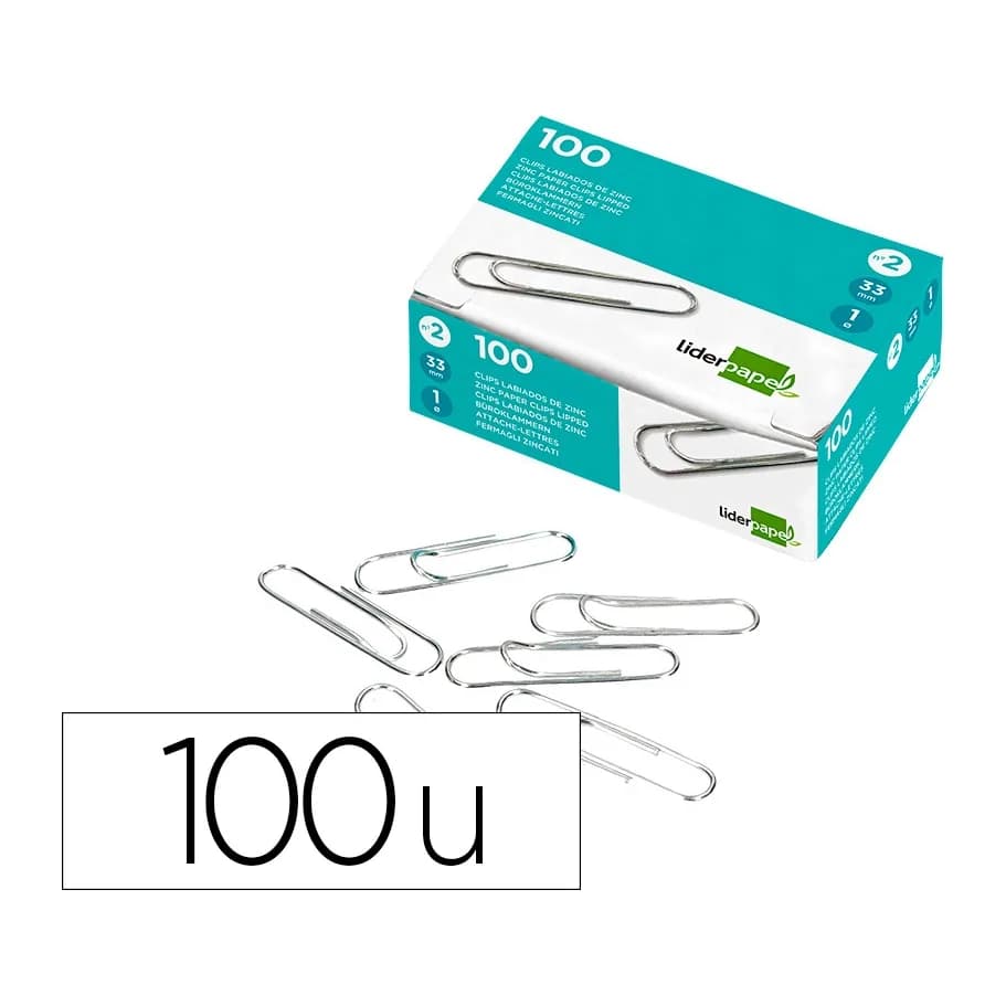 Liderpapel Clips liderpapel nº2 labiados 33 mm caja de 100 unidades