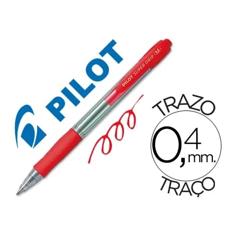 Pilot Boligrafo pilot super grip rojo retractil sujecion de caucho tinta base de aceite