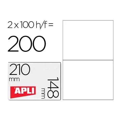 Apli Etiqueta adhesiva apli 1264 tamaño 210x148 mm -fotocopiadora laser ink-jet -caja con 100 hojas din a4