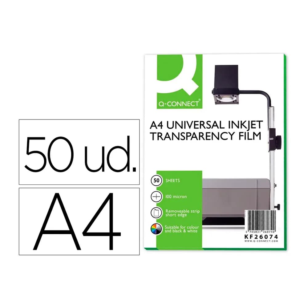 Q-connect Transparencia q-connect din a4 de alta calidad kf26074 para ink-ket caja de 50 hojas