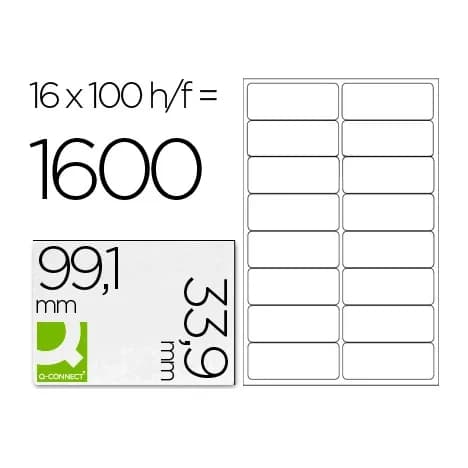 Q-connect Etiqueta adhesiva q-connect kf01584 tamaño 99,1x33,9 mm fotocopiadora laser ink-jet caja con 100 hojas din a4