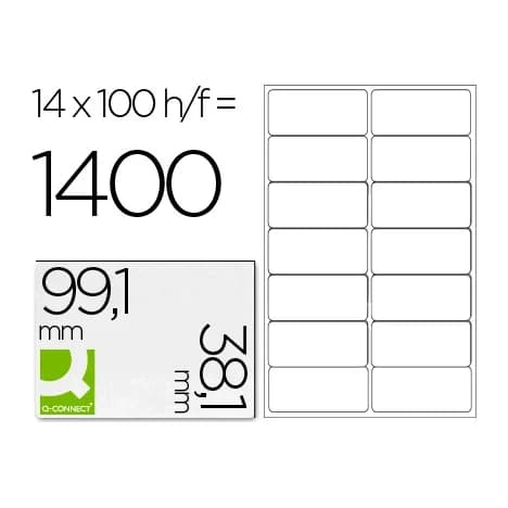 Q-connect Etiqueta adhesiva q-connect kf01585 tamaño 99,1x38,1 mm fotocopiadora laser ink-jet caja con 100 hojas din a4