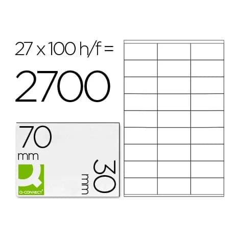 Q-connect Etiqueta adhesiva q-connect kf10642 tamaño 70x30 mm fotocopiadora laser ink-jet caja con 100 hojas din a4