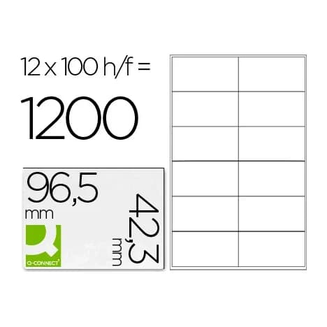Q-connect Etiqueta adhesiva q-connect kf10652 tamaño 96,5x42,3 mm fotocopiadora laser ink-jet caja con 100 hojas din a4