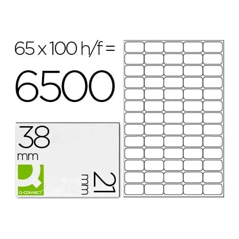 Q-connect Etiqueta adhesiva q-connect kf01581 tamaño 38,1x21,2mm fotocopiadora laser ink-jet caja con 100 hojas din a4