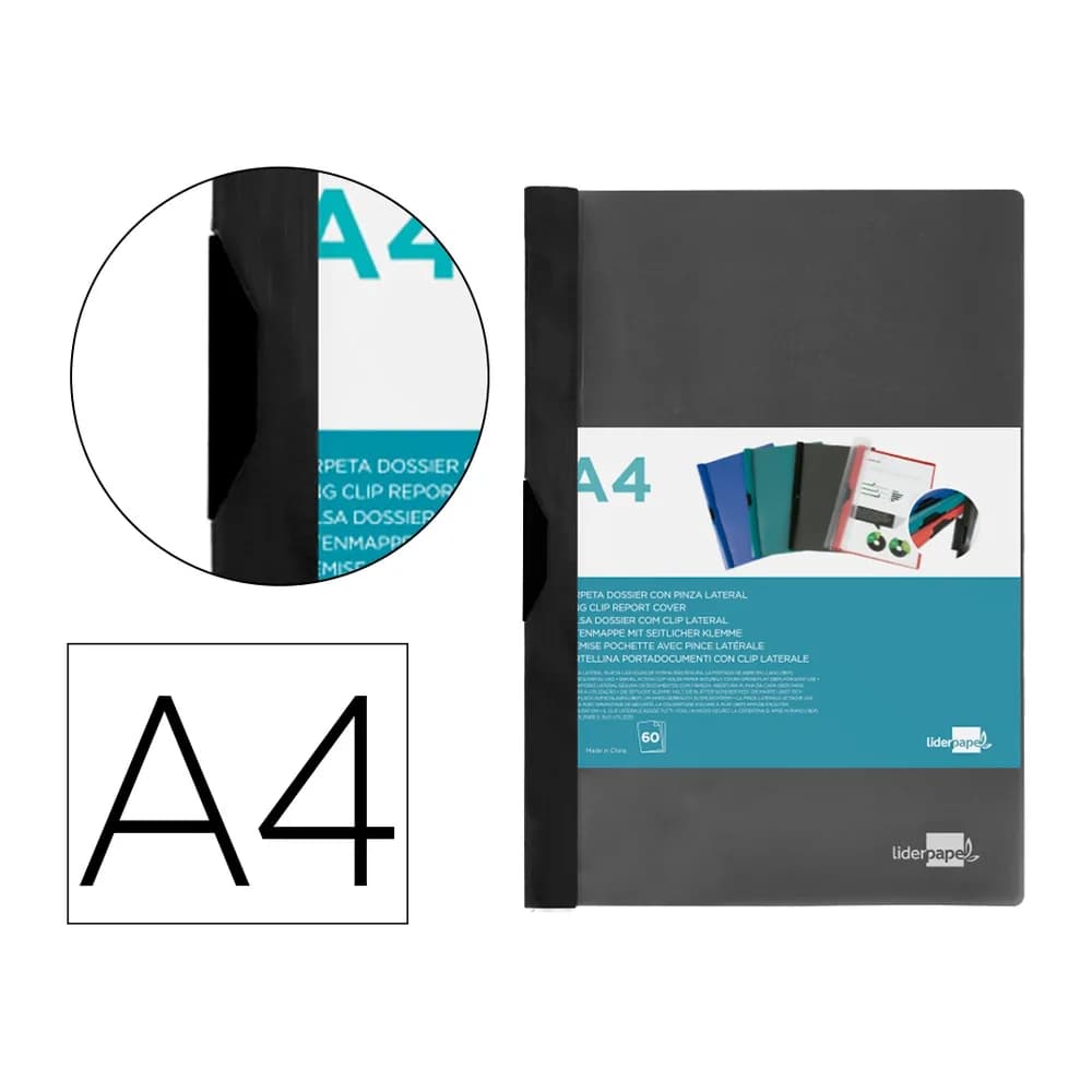Liderpapel Carpeta liderpapel dossier pinza lateral 45325 polipropileno din a4 negro 60 hojas pinza deslizante