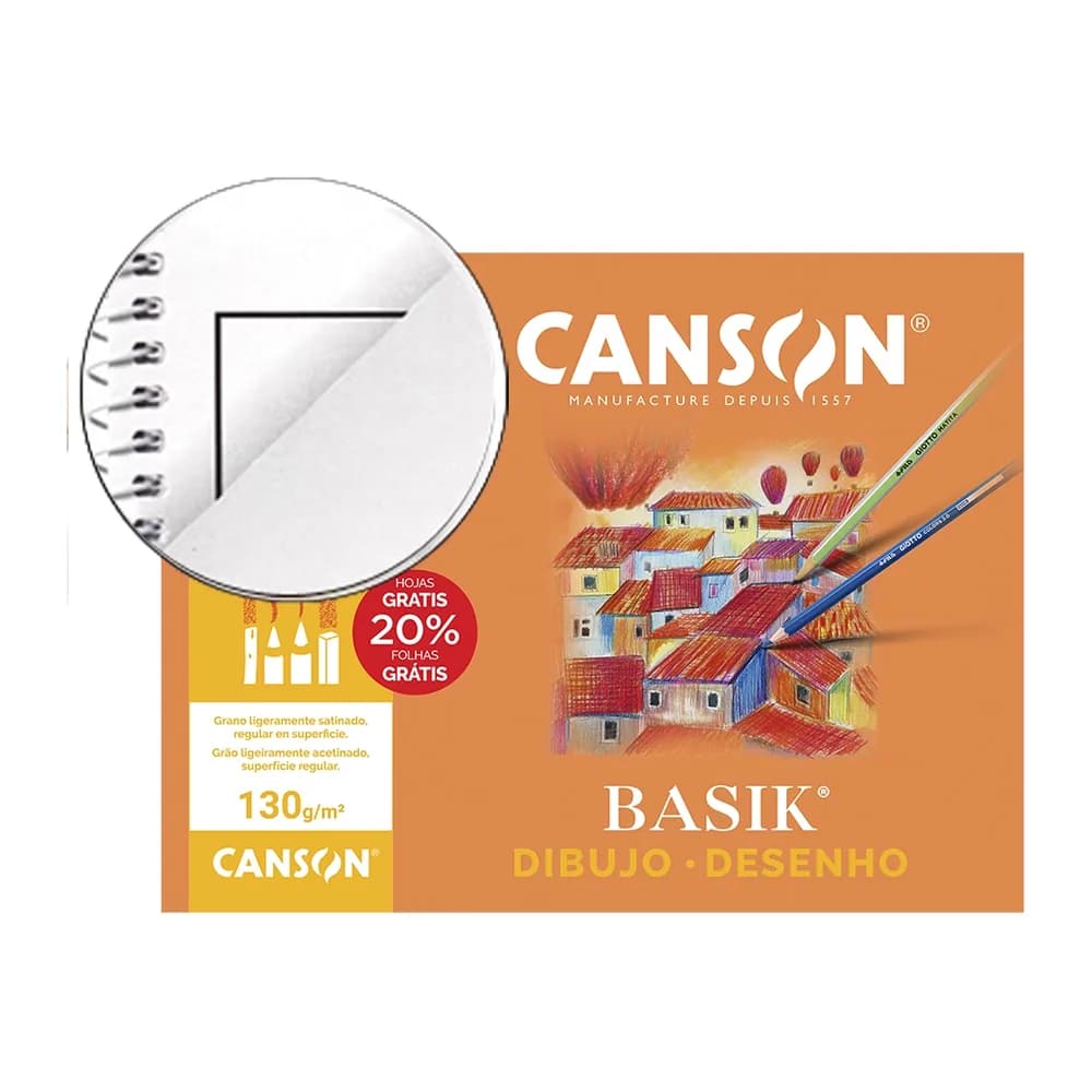 Canson Papel dibujo basik 240x320 din a4 + 130 gr con recuadro minipack de 10 hojas