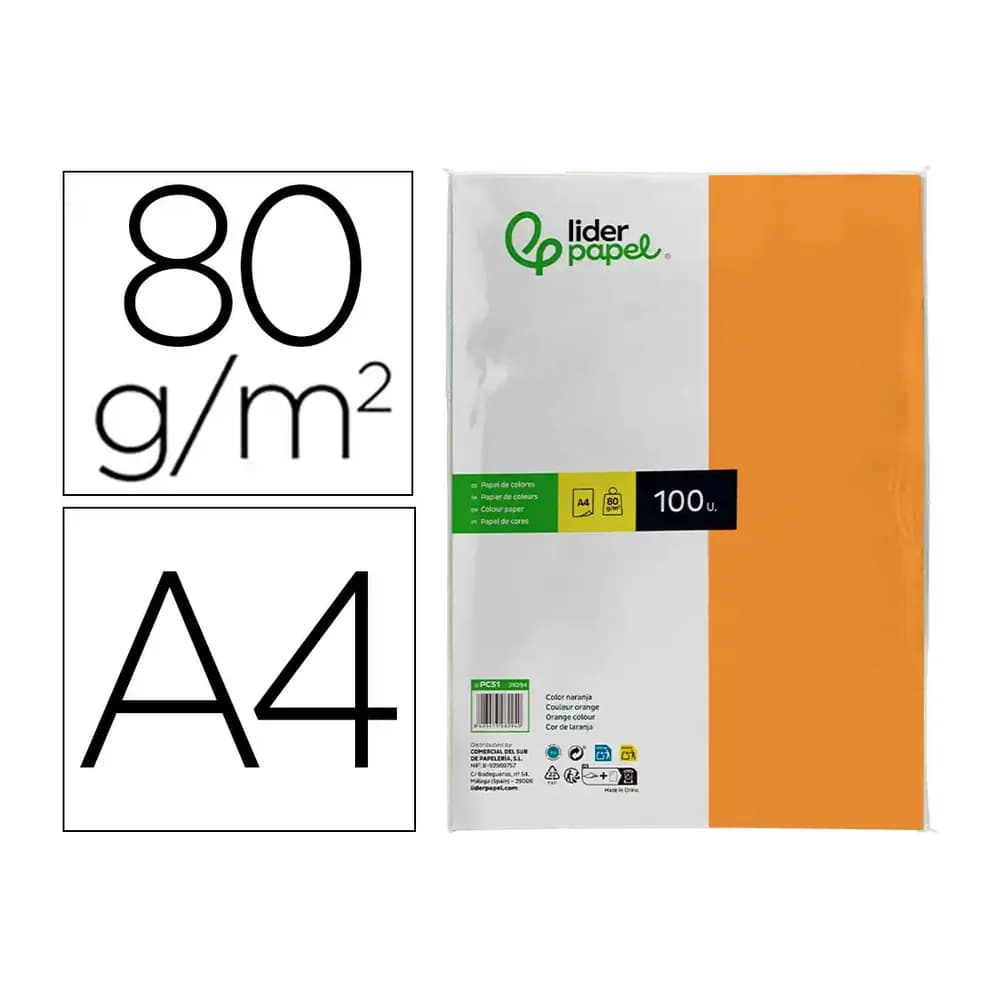Liderpapel Papel color liderpapel a4 80gr naranja paquete de 100 hojas