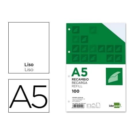 Liderpapel Recambio liderpapel a5 100h 100gr liso doble margen 6 taladros