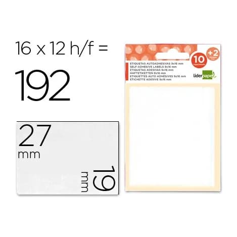 Liderpapel Etiquetas liderpapel sobre de 10 h. + 2 h. obsequio 19x27 mm -16 unidades por hoja