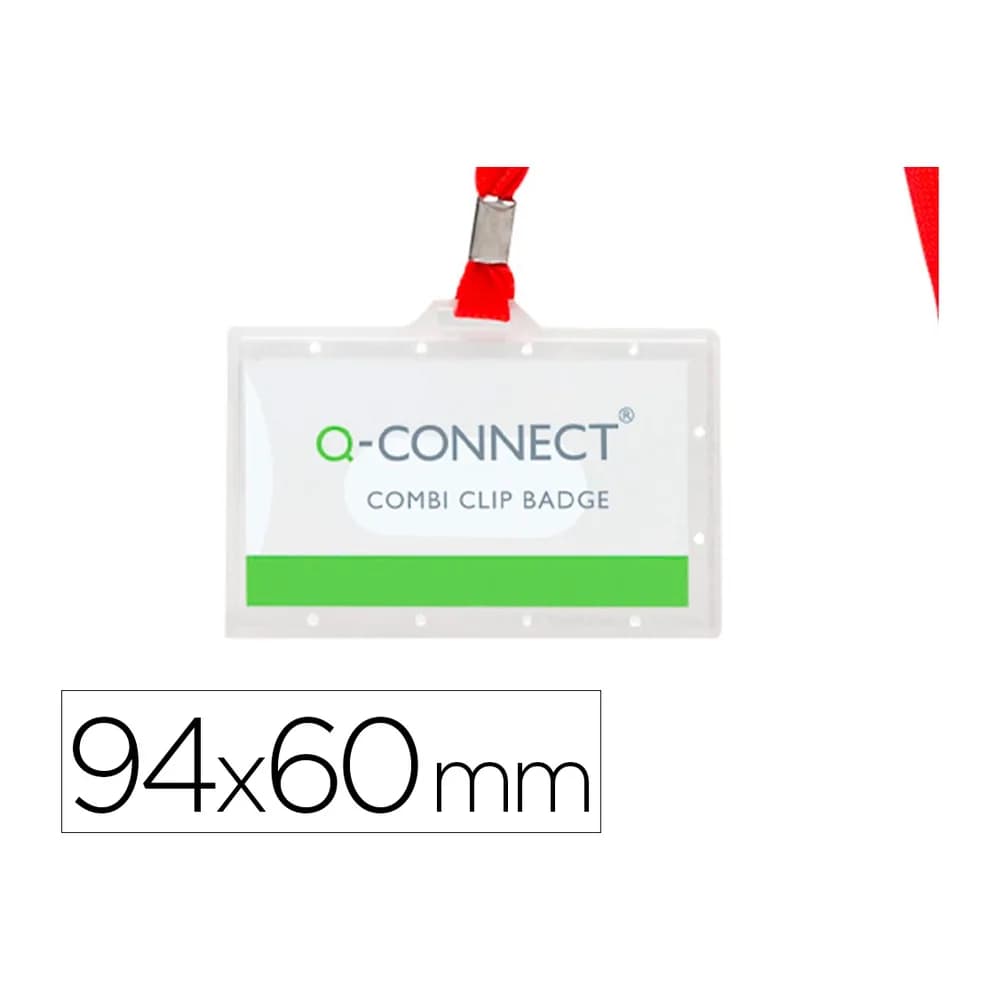 Q-connect Identificador q-connect kf03303 con cordon plano rojo y apertura lateral 94x60 mm
