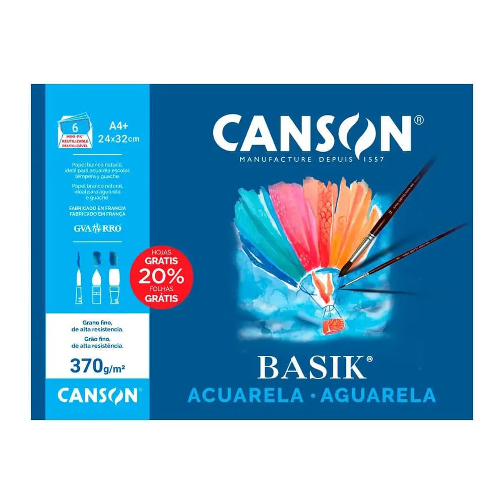 Canson Papel acuarela basik canson din a4+ 370 gr pack de 6 hojas