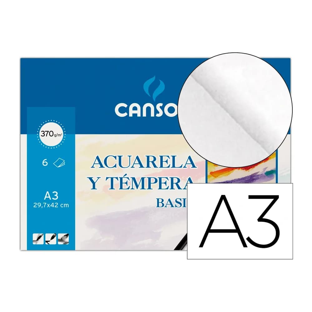 Canson Papel acuarela basik canson din a3 370 gr pack de 6 hojas