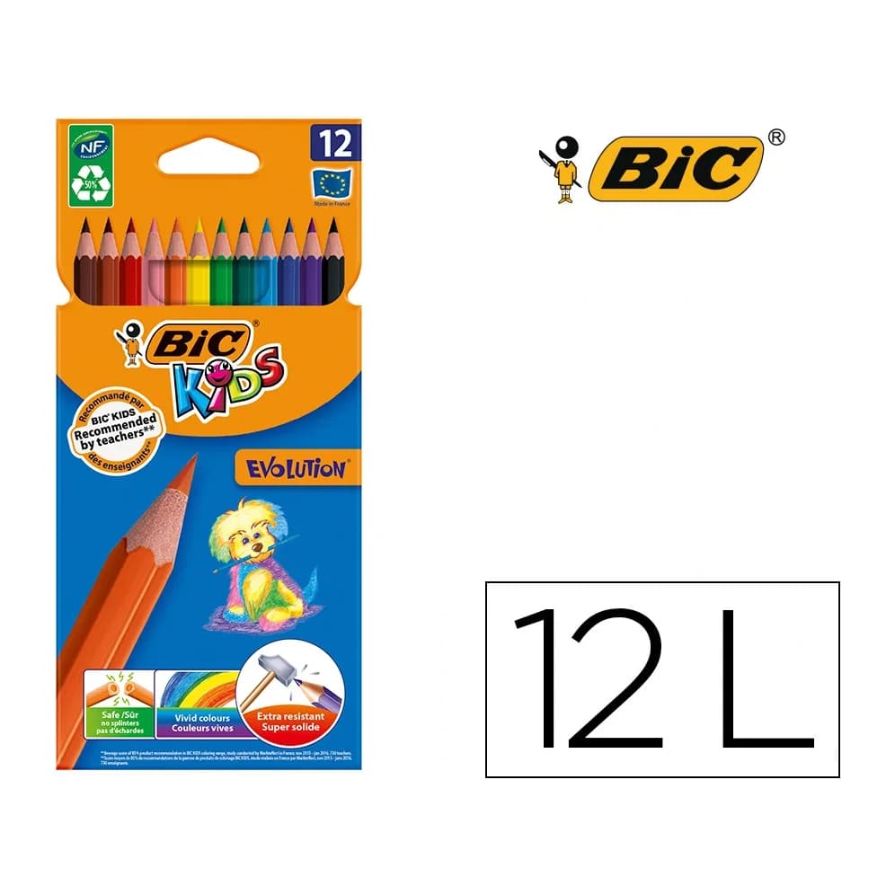 Bic Lapices de colores bic kid evolution estuche de 12 colores surtidos mina ultra resistente