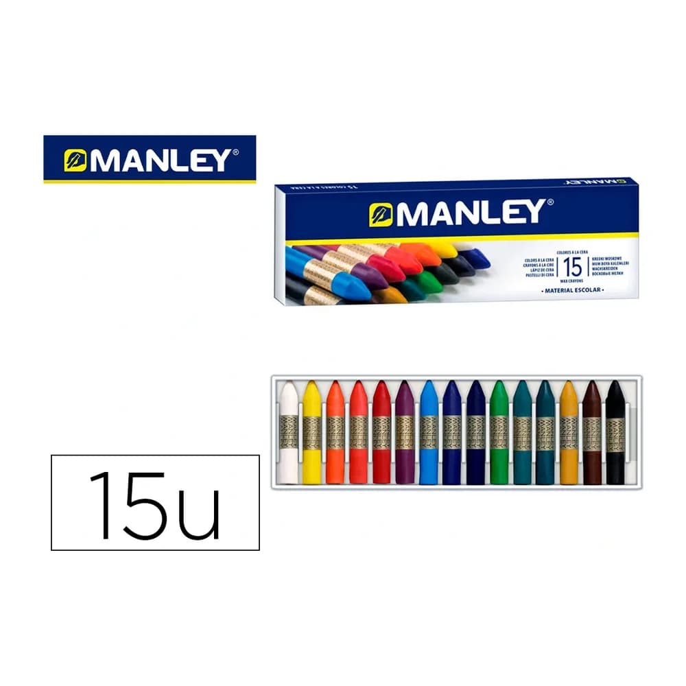Manley Lapices cera manley caja de 15 colores surtidos