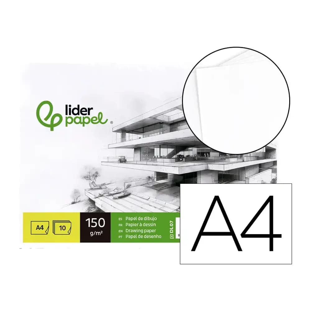 Liderpapel Papel dibujo liderpapel 210x297mm 150g/m2 sin recuadro pack de 10 hojas