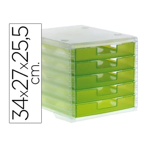 Archivo 2000 Fichero cajones de sobremesa archivo 2000 340x270x260 mm apilables 5 cajones verde kiwi translucido