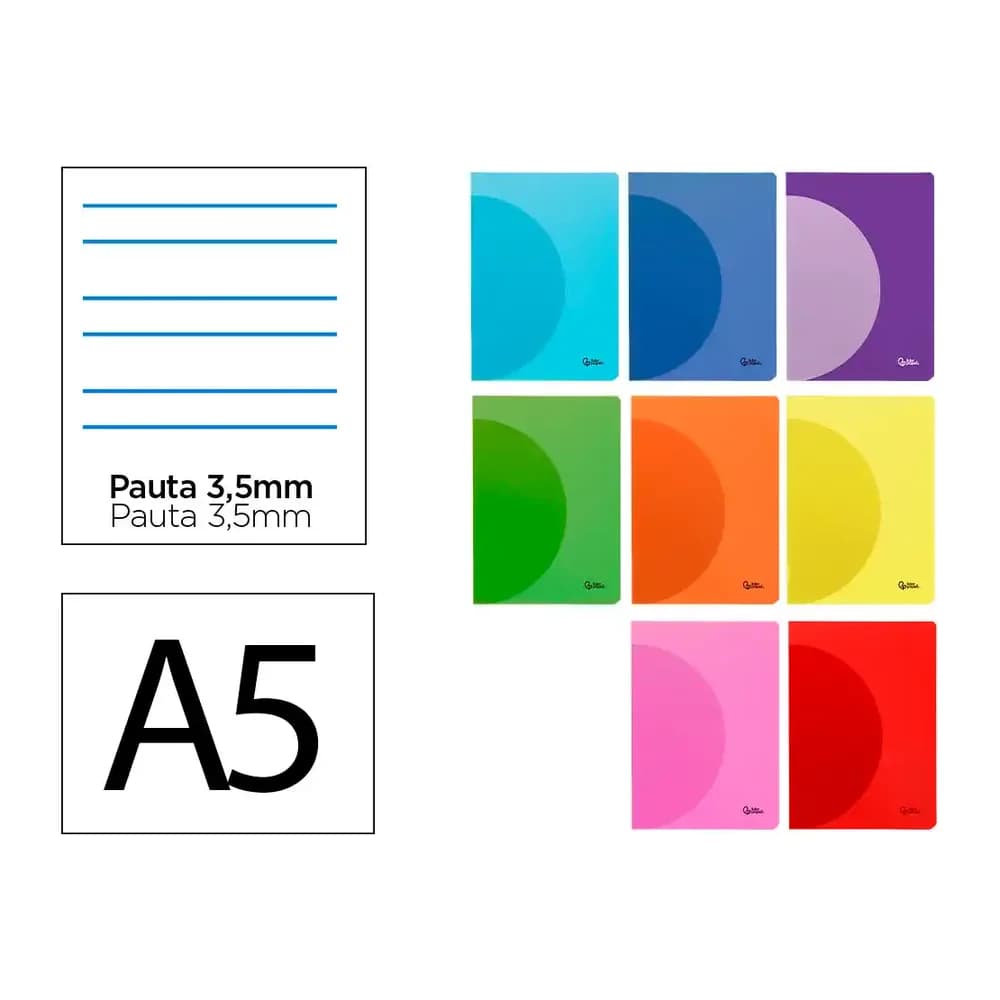 Liderpapel Libreta liderpapel 360 tapa de plastico a5 48 hojas 90gr pauta 4 3,5mm con margen colores surtidos