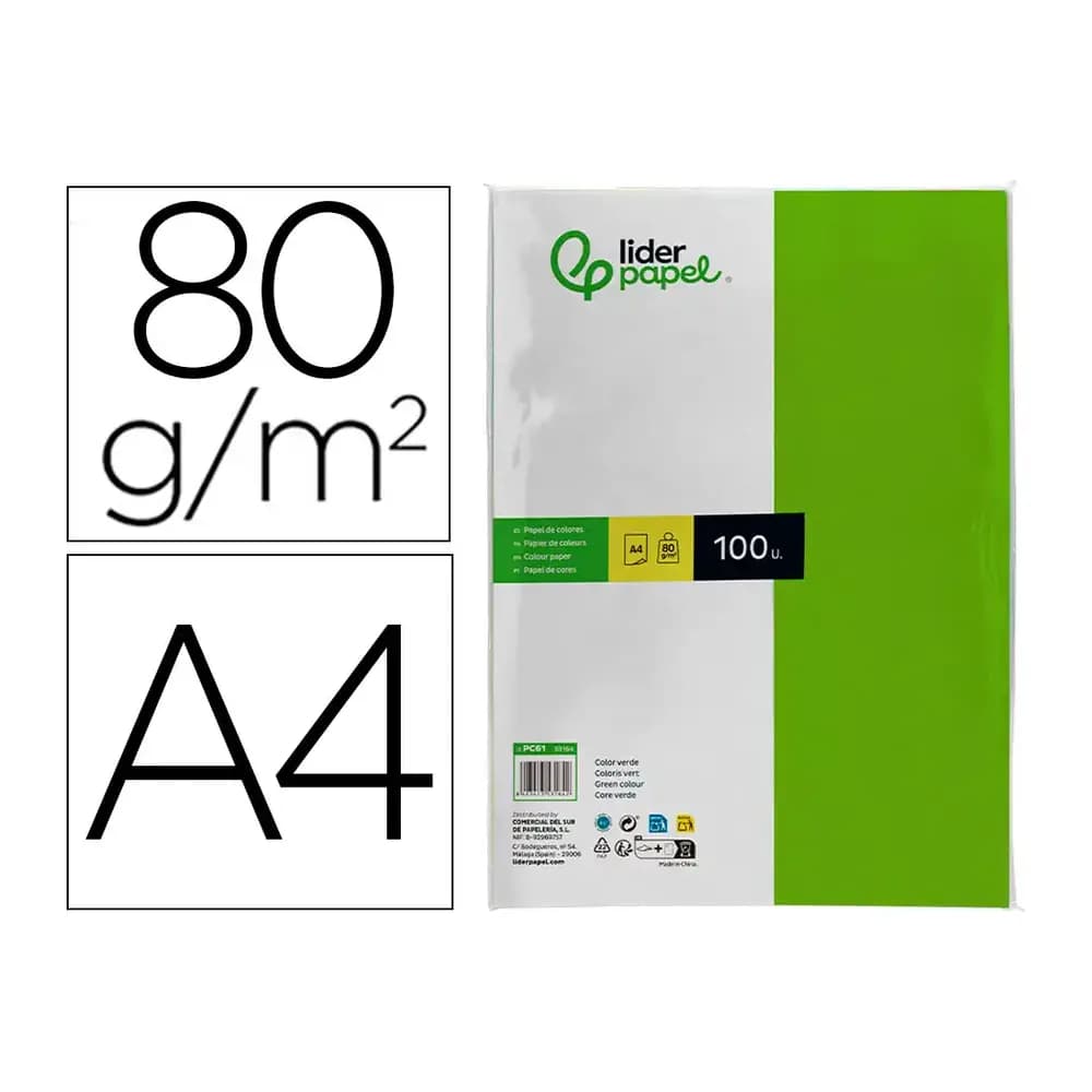 Liderpapel Papel color liderpapel a4 80gr verde intenso paquete de 100 hojas