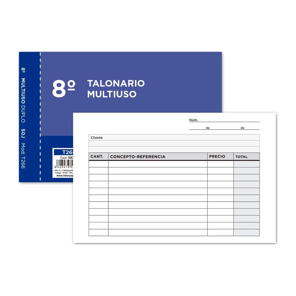 Liderpapel Talonario liderpapel multiusos octavo duplicado apaisado