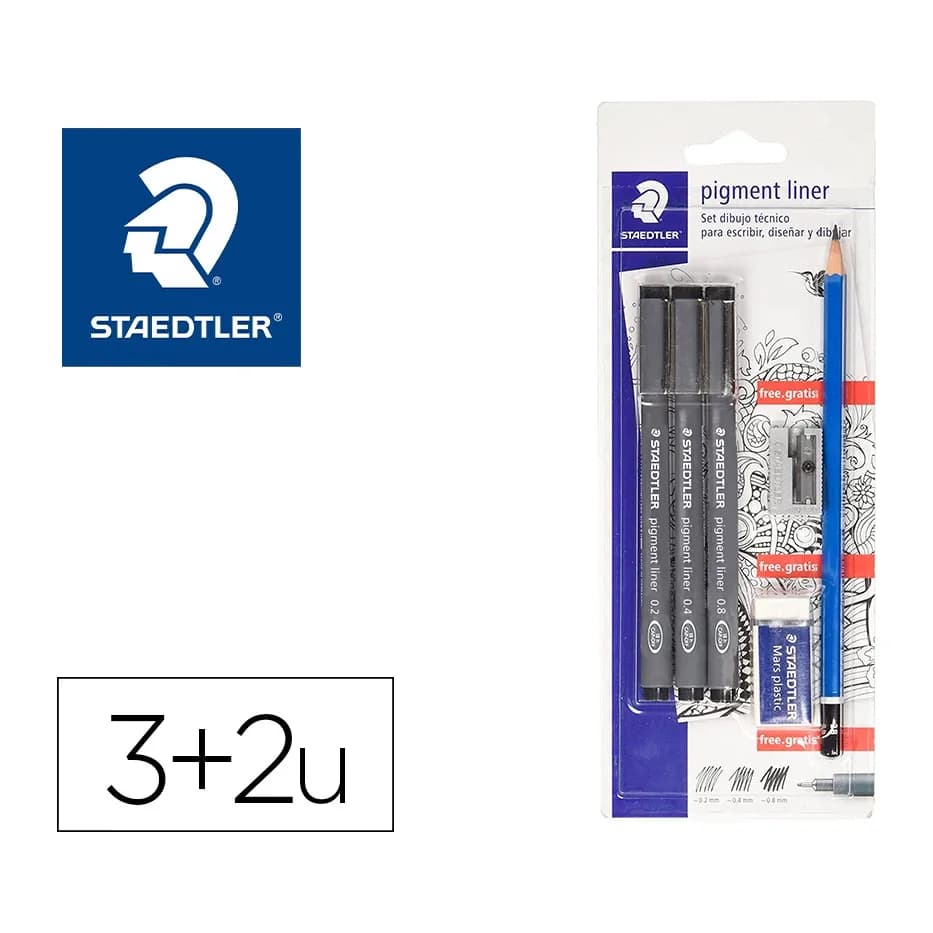 Staedtler Rotulador staedtler calibrado micrometrico 308 negro blister de 3 und + goma lapiz y sacapuntas de regalo