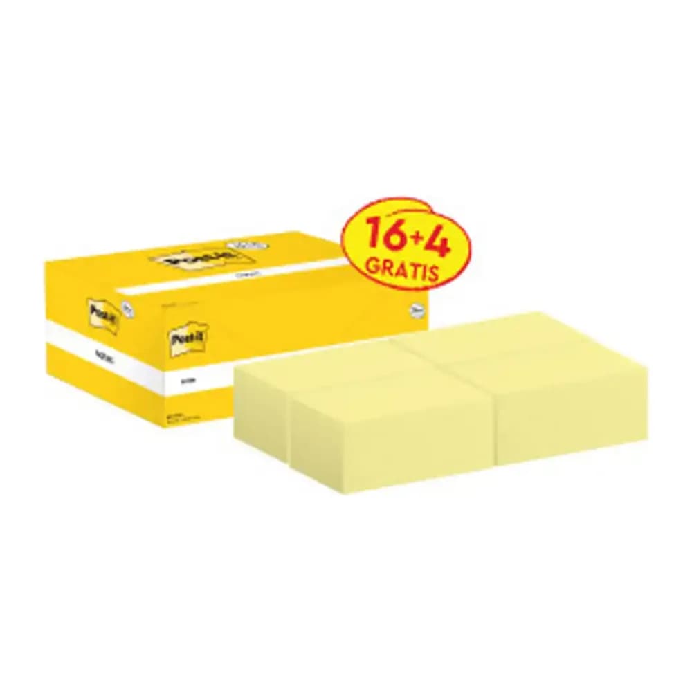 Post-it Bloc de notas adhesivas quita y pon post-it amarillo canario 76x127 mm pack promocional 16+4 gratis