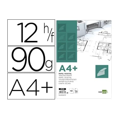 Liderpapel Papel vegetal liderpapel a4+ 90 gr 240x320mm sobre de 12 hojas