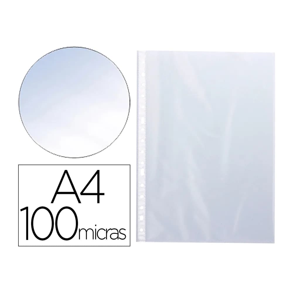 Q-connect Funda multitaladro q-connect din a4 100 mc cristal caja de 100 unidades