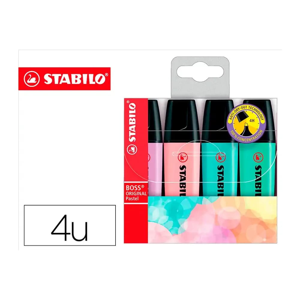 Stabilo Rotulador stabilo boss pastel fluorescente 70 estuche de 4 unidades colores surtidos