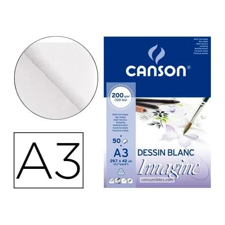 Canson Bloc dibujo multitecnicas canson imagine din a3 encolado liso 29,7x42 cm 50 hojas 200 gr/m2