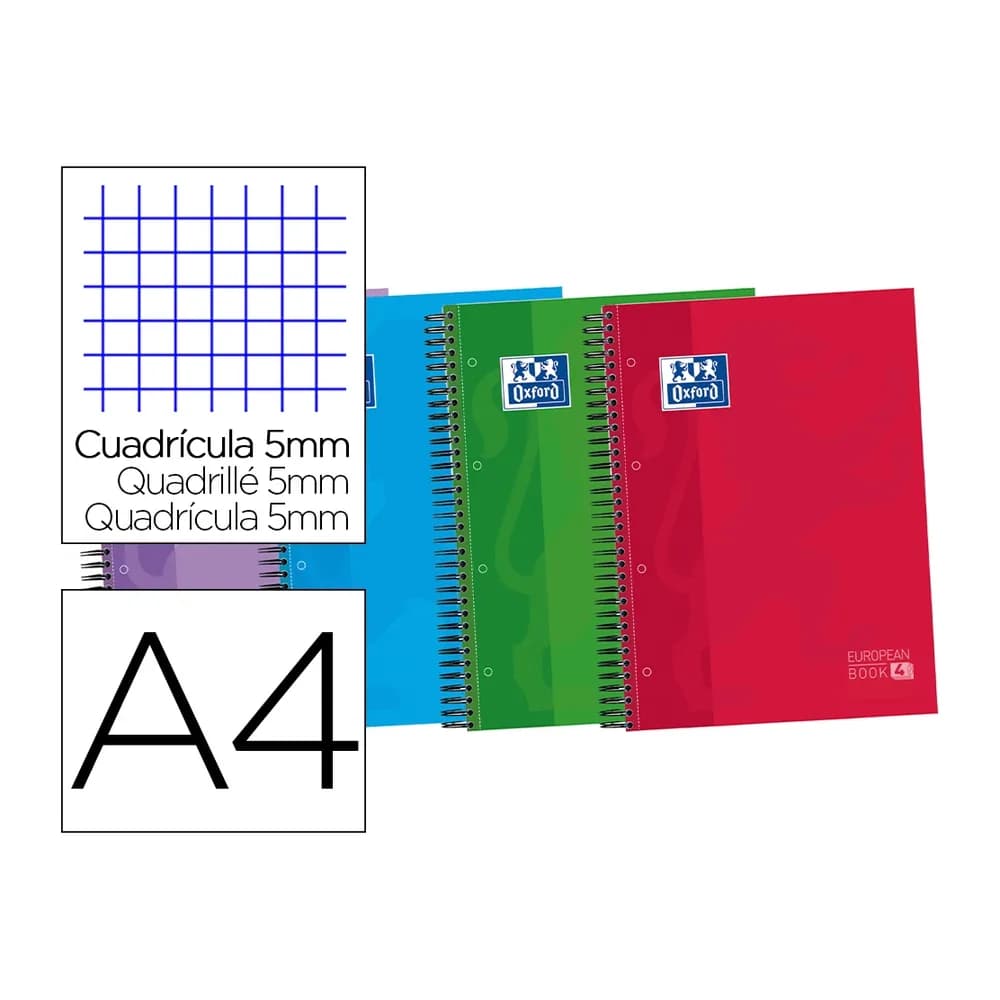 Oxford Bloc espiral oxford tapa extradura optik paper microperdin a4 120 h 50% hojas gratis cuadros 5 mm con 3 separadores