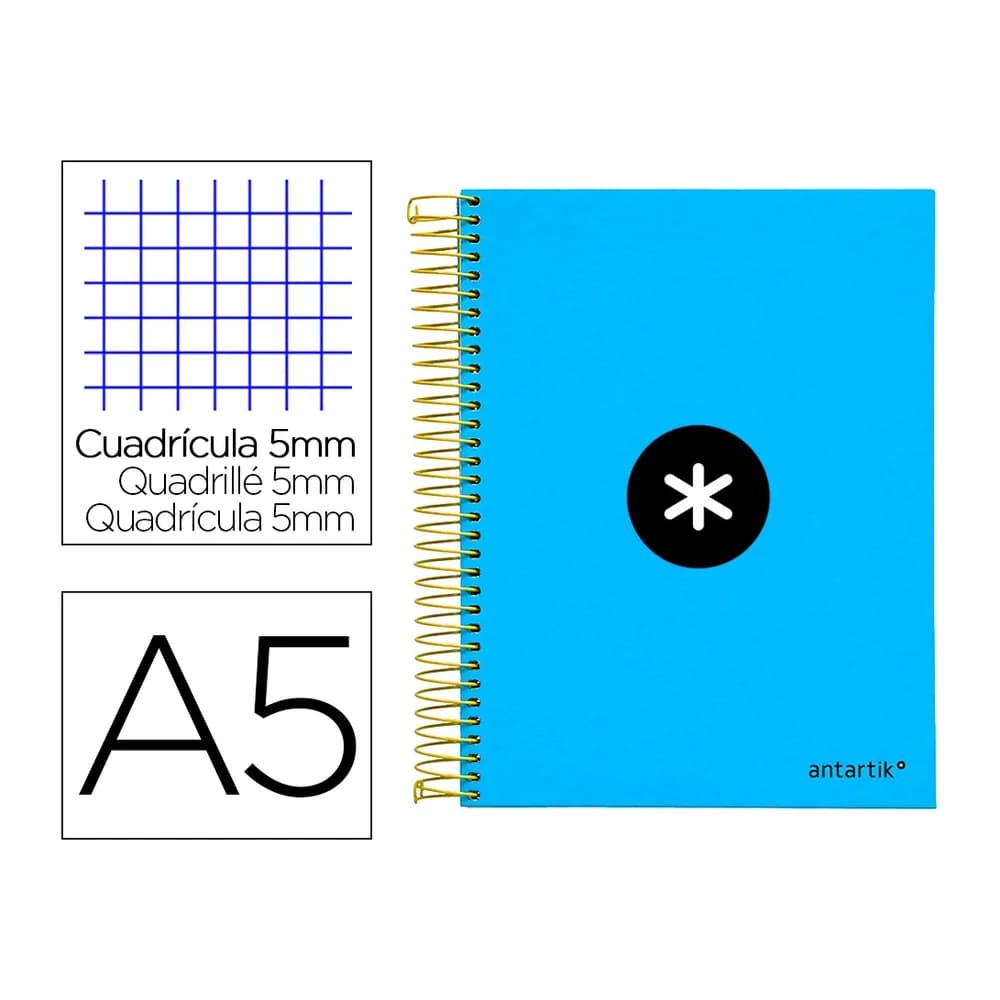 Antartik Cuaderno espiral a5 micro antartik tapa forrada120h 90 gr cuadro 5mm 5 bandas6 taladros