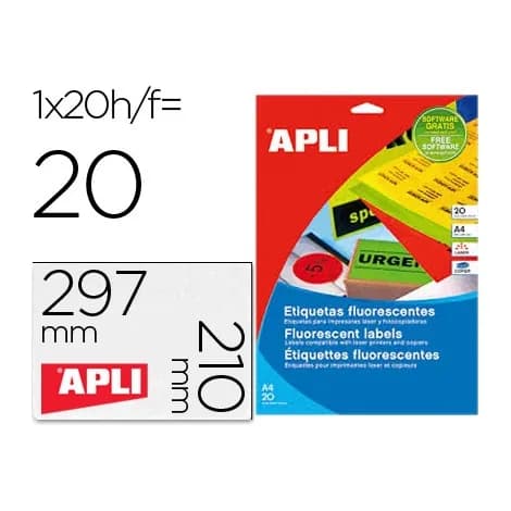 Apli Etiqueta adhesiva apli 02881 210x297 mm para fotocopiadora laser caja con 20 hojas din a4 verde