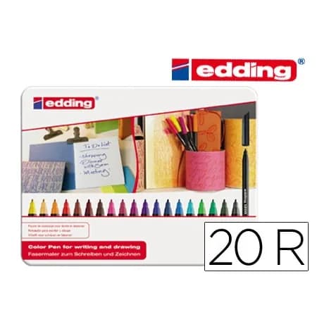 Edding Rotulador edding punta fibra 1200 caja metalica 20 unidades colores surtidos punta redonda 0,5 mm