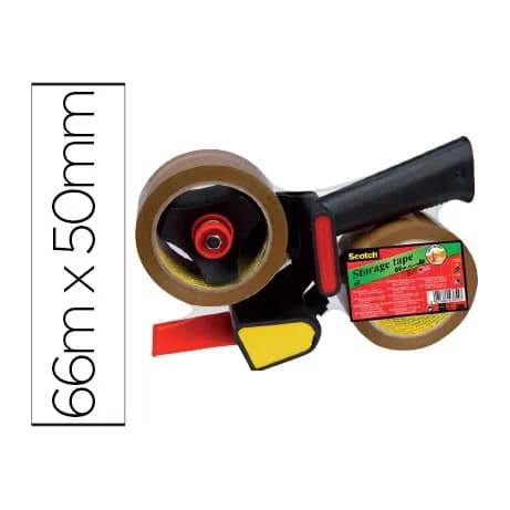 Scotch Portarrollo scotch para embalaje heavy duty bajo ruido con 2 rollos de cintas marron 50mm x 66mt