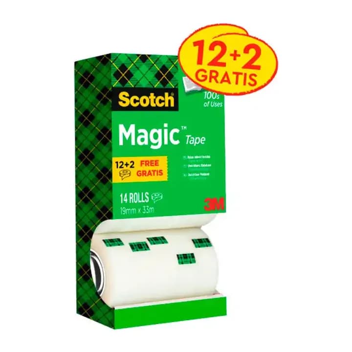 Scotch Cinta adhesiva scotch magic invisible 33 mt x 19 mm pack de 14 unidades