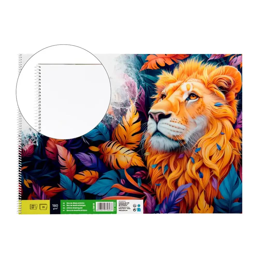 Liderpapel Bloc dibujo liderpapel artistico espiral 460x325mm 20 hojas 180gr/m2 sin recuadro perforado